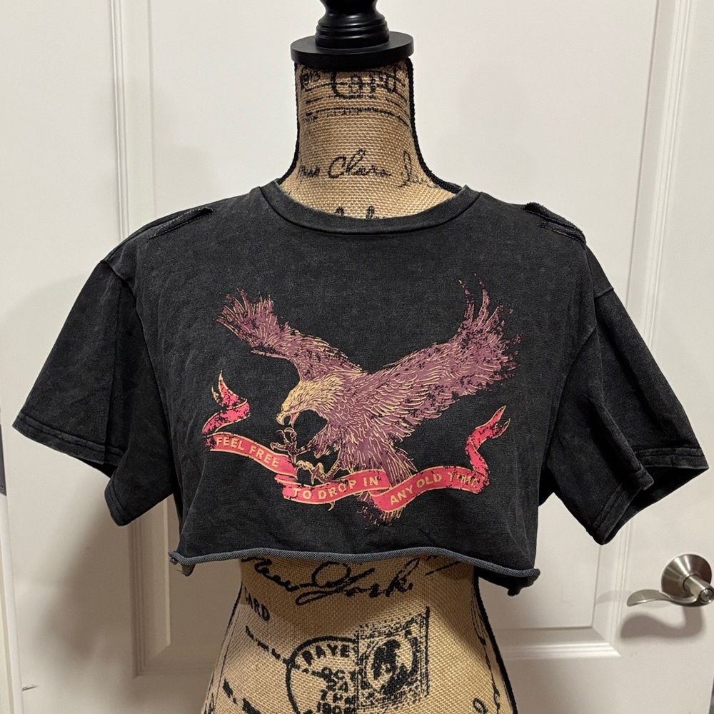 SHEIN Black Crop Top with Eagle Graphic